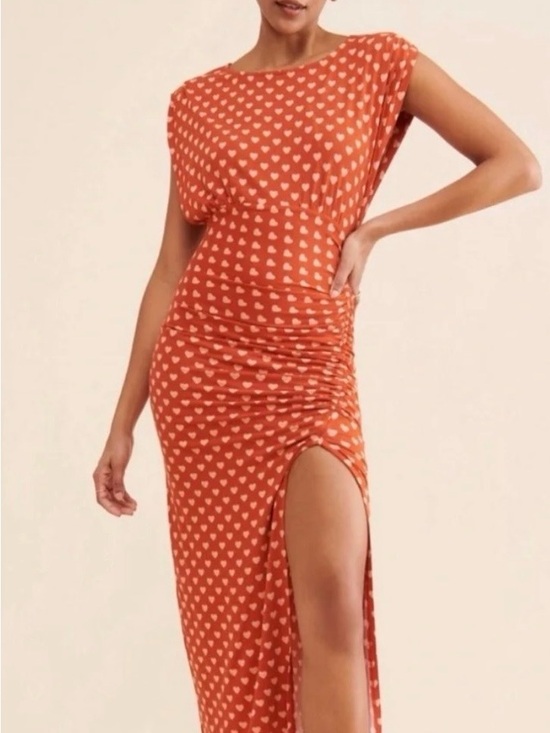 Free People Dresses & Skirts - Free People Lakeside Rust Maxi Dress with White Heart Print and Side Slit